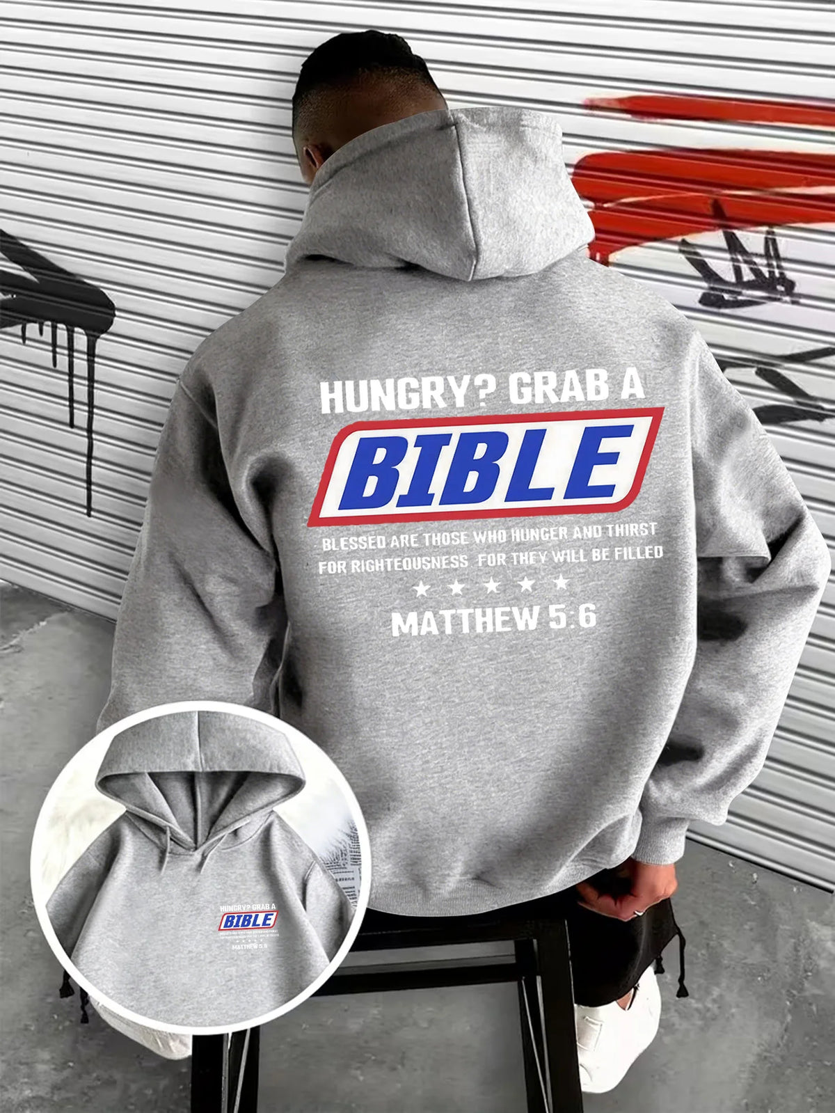 Hungry? Grab a Bible Christian Hoodie | Matthew 5:6 Graphic Sweatshirt