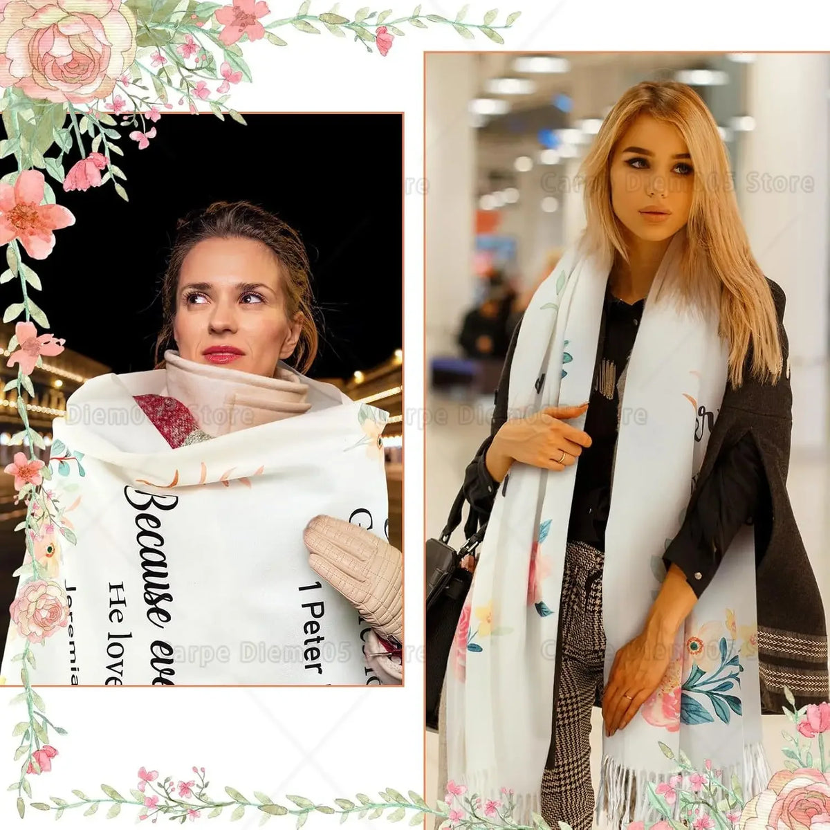 Floral Tassel Scripture Scarf - God Cloth