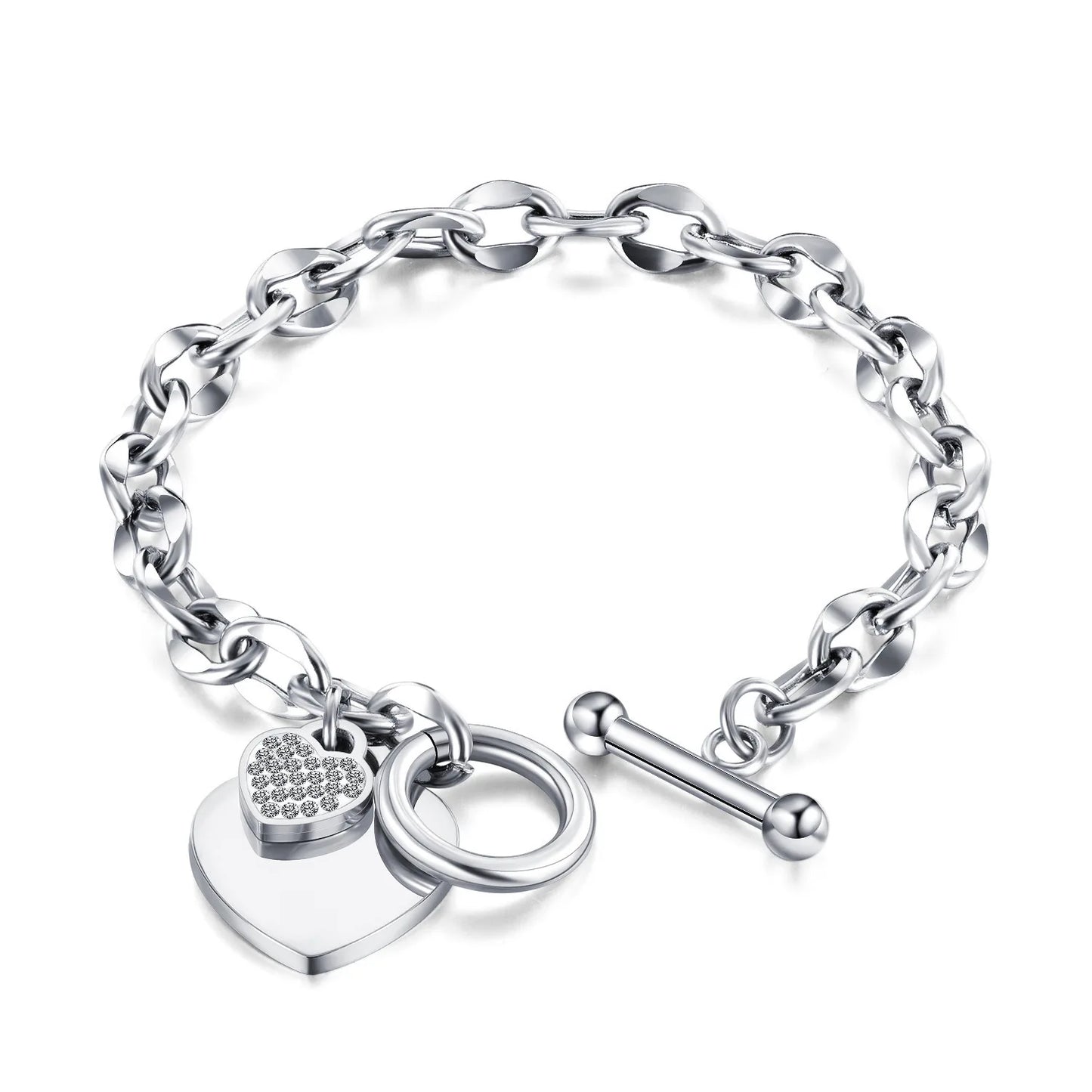 Lady's Stainless Steel Scripture Heart Bracelet