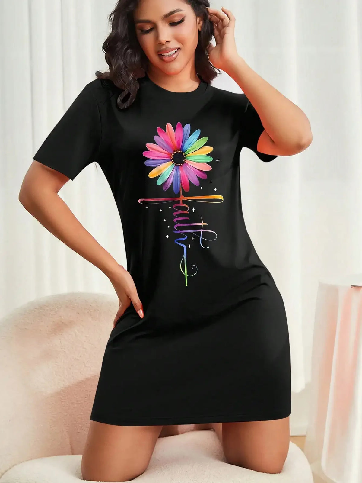 Colorful Faith Sunflower T-Shirt Dress - God Cloth