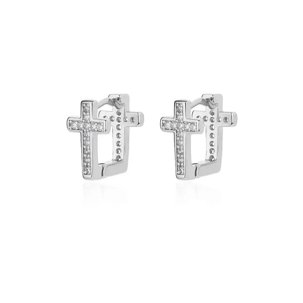 CZ Cross Hoop Earrings - God Cloth