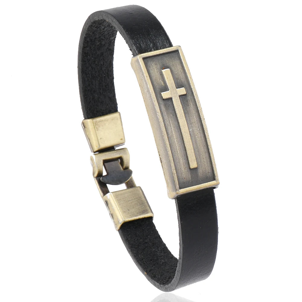 Leather Vintage Cross Bracelet for Men