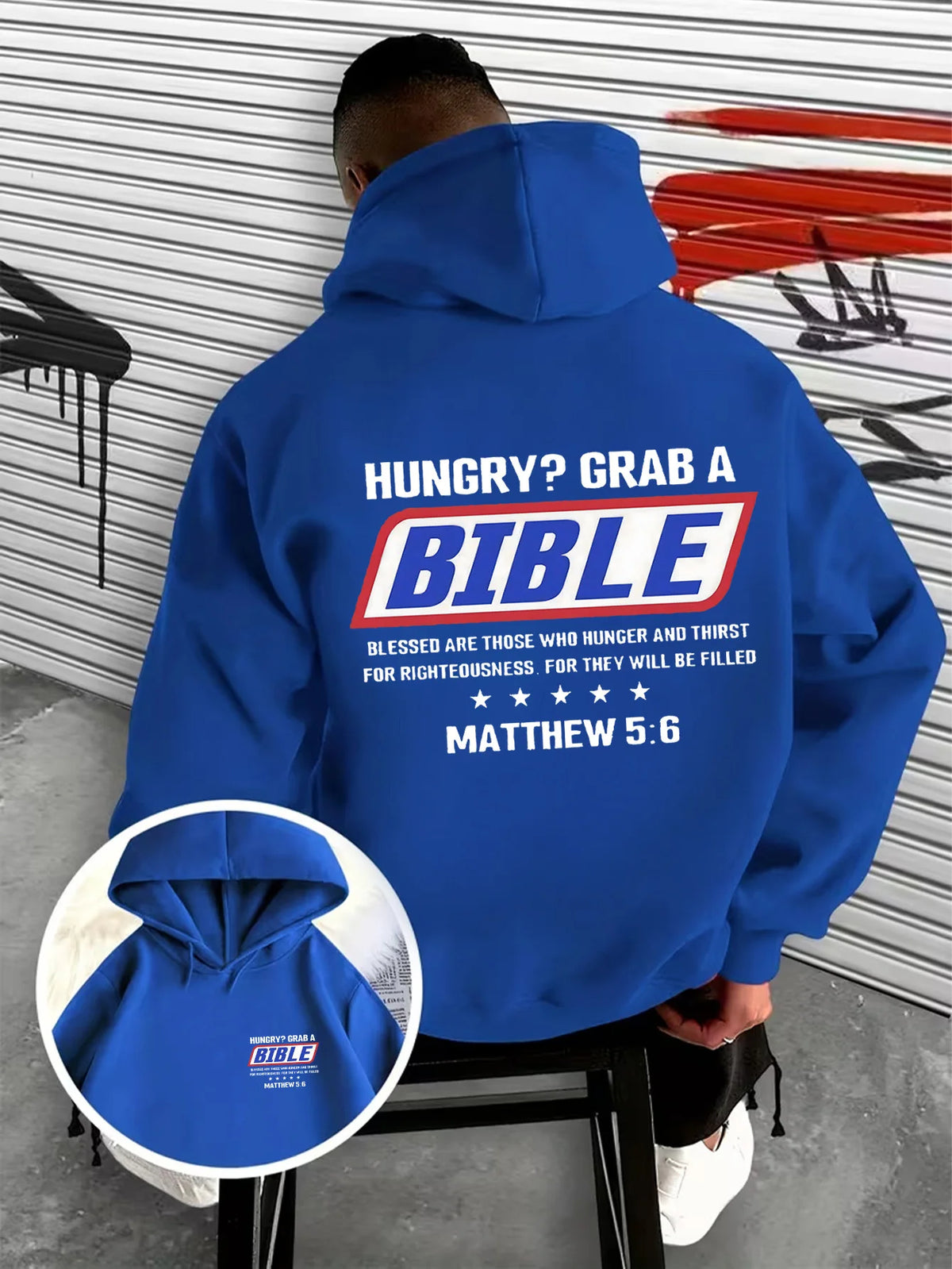 Hungry? Grab a Bible Christian Hoodie | Matthew 5:6 Graphic Sweatshirt