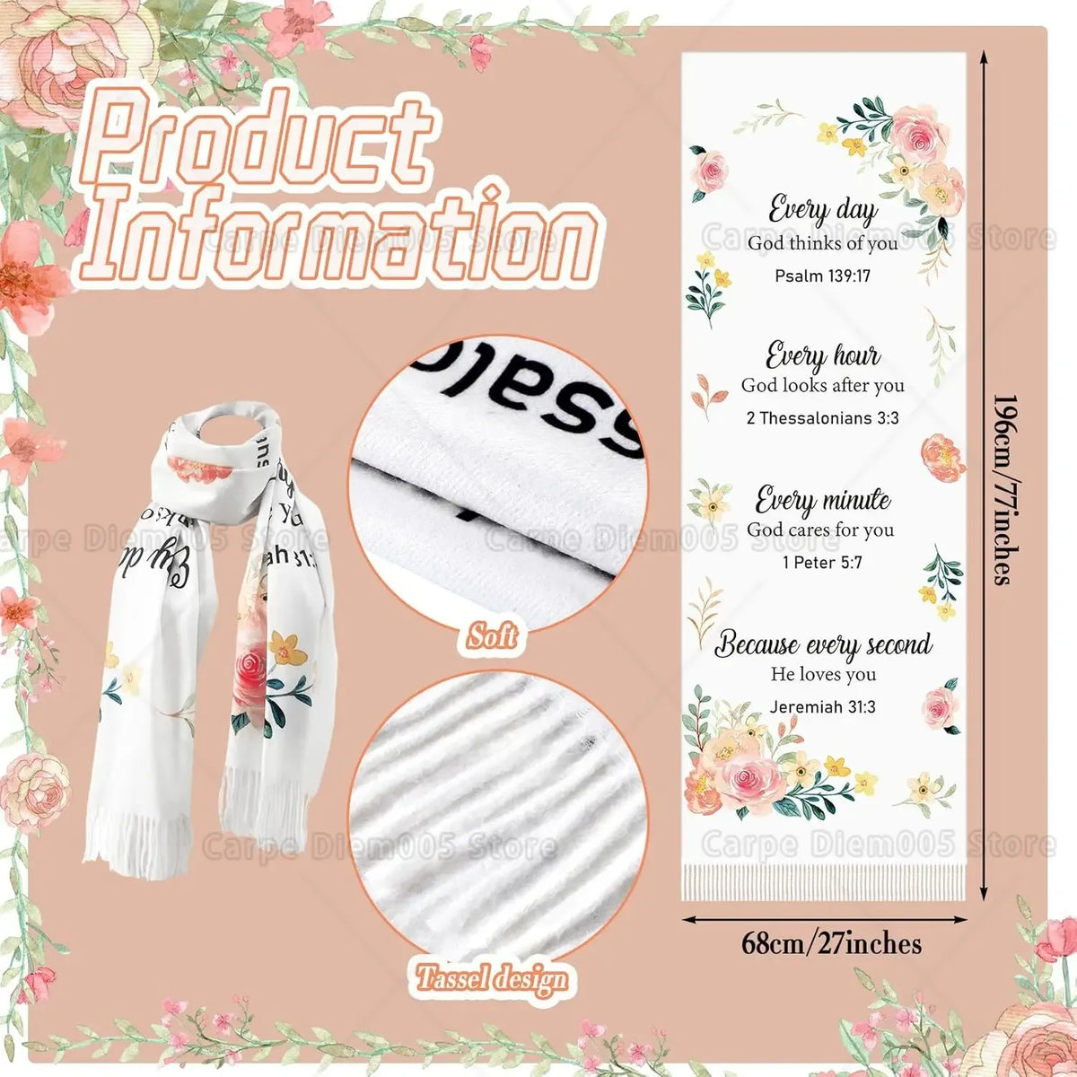 Floral Tassel Scripture Scarf - God Cloth