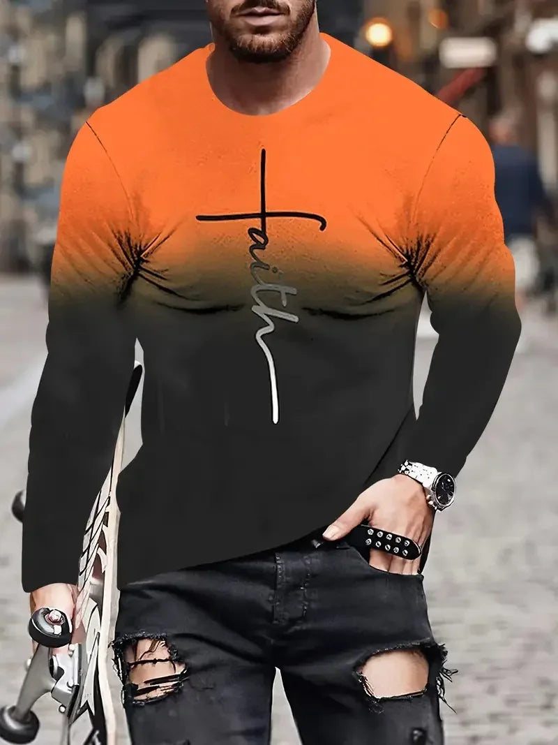 Christian Pattern Long Sleeve Crew Neck 3D Printed T-Shirts - God Cloth