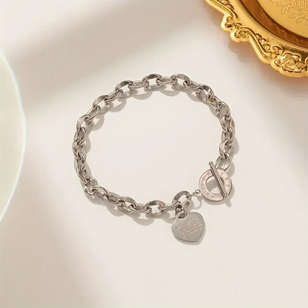 Lady's Stainless Steel Scripture Heart Bracelet