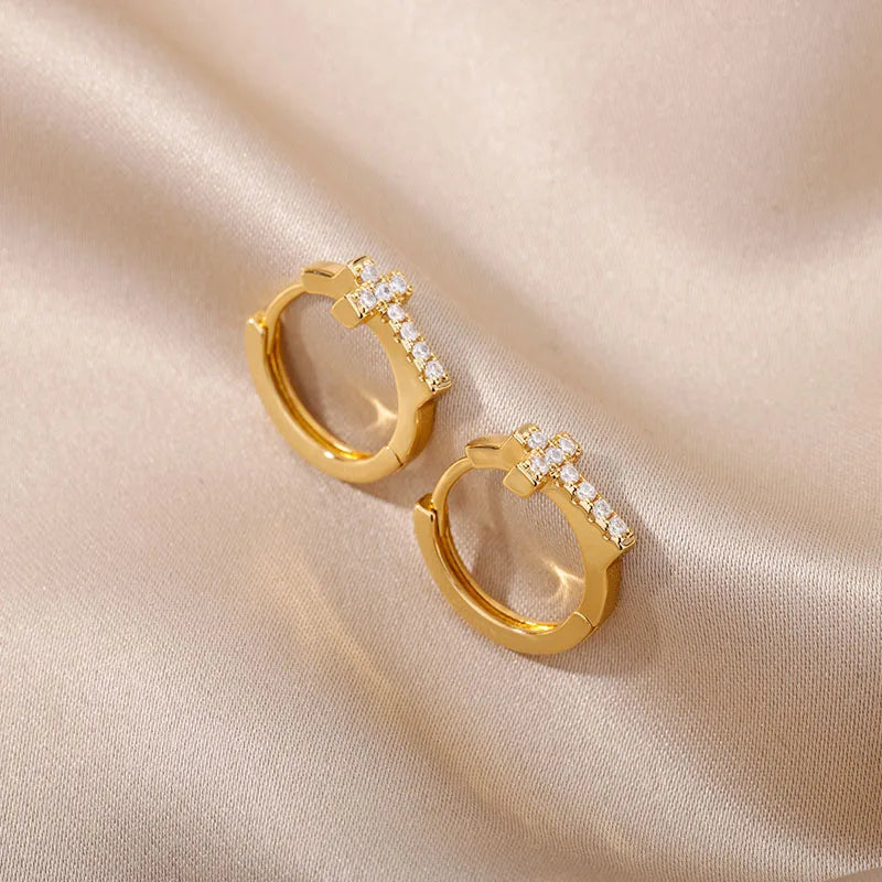 CZ Cross Hoop Earrings