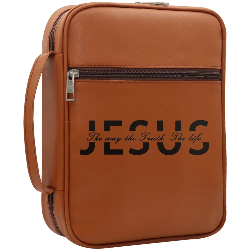 Christian Bible Cover with Handle – "Jesus The Way, The Truth, The Life" Zipper Bible Case Organizer