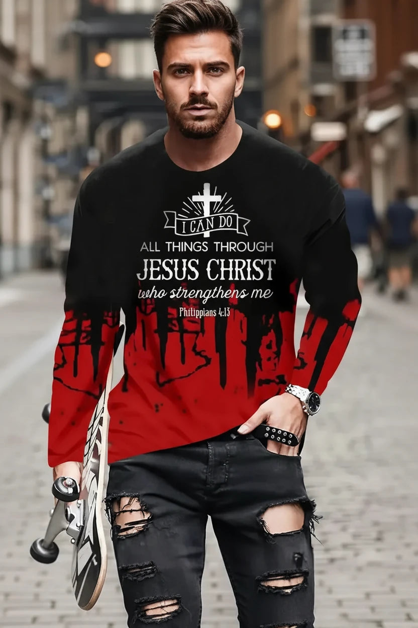 Christian Pattern Long Sleeve Crew Neck 3D Printed T-Shirts - God Cloth