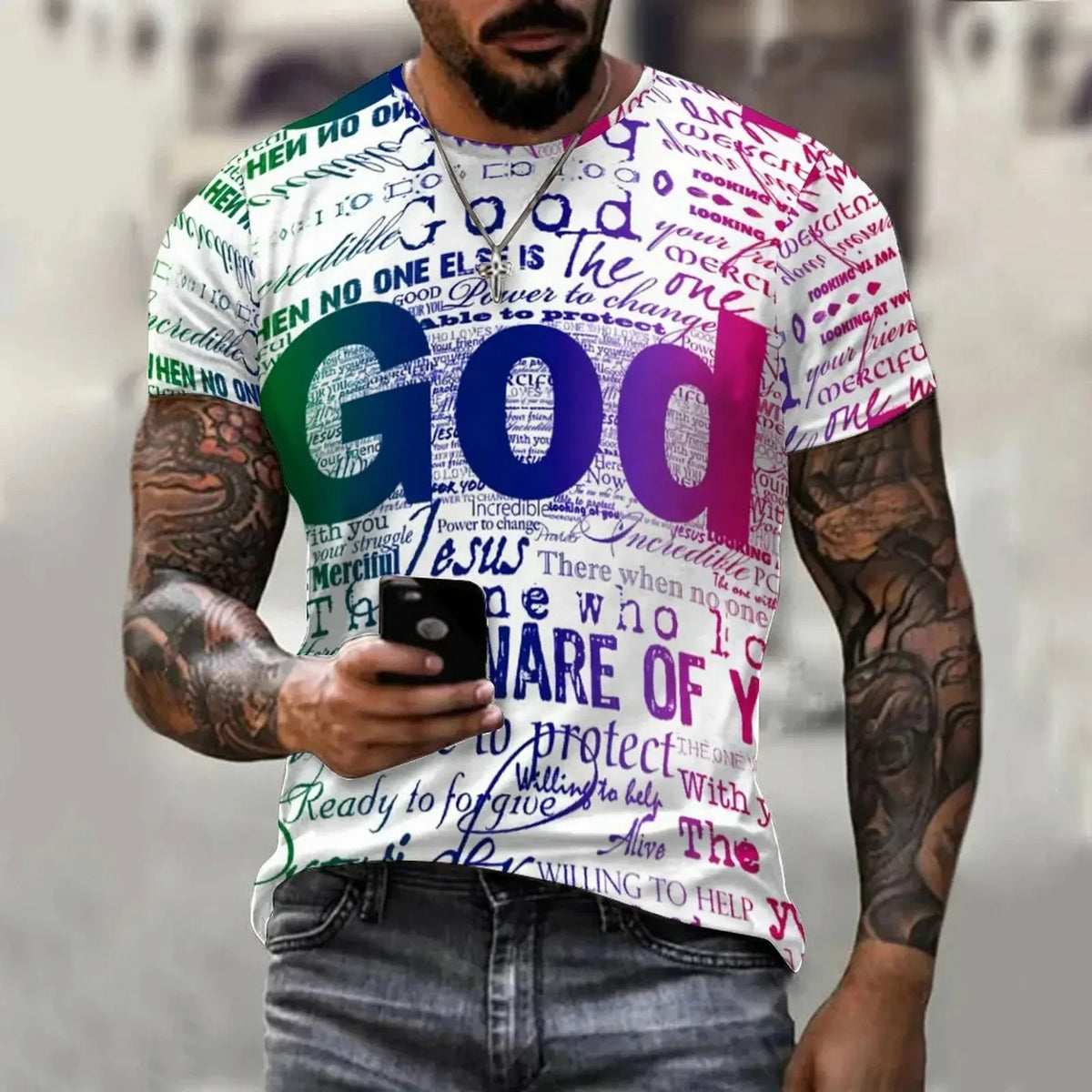 Jesus Names 3D Graphic Men's T-shirt - God Cloth
