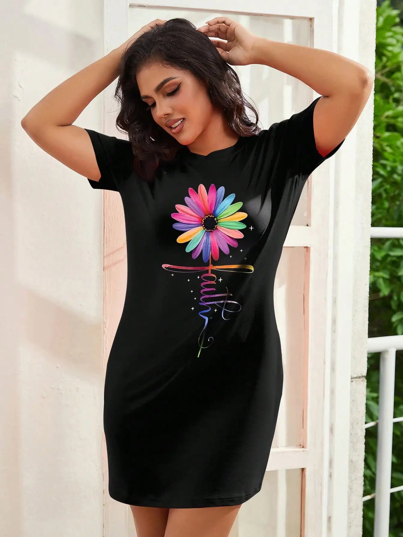 Colorful Faith Sunflower T-Shirt Dress