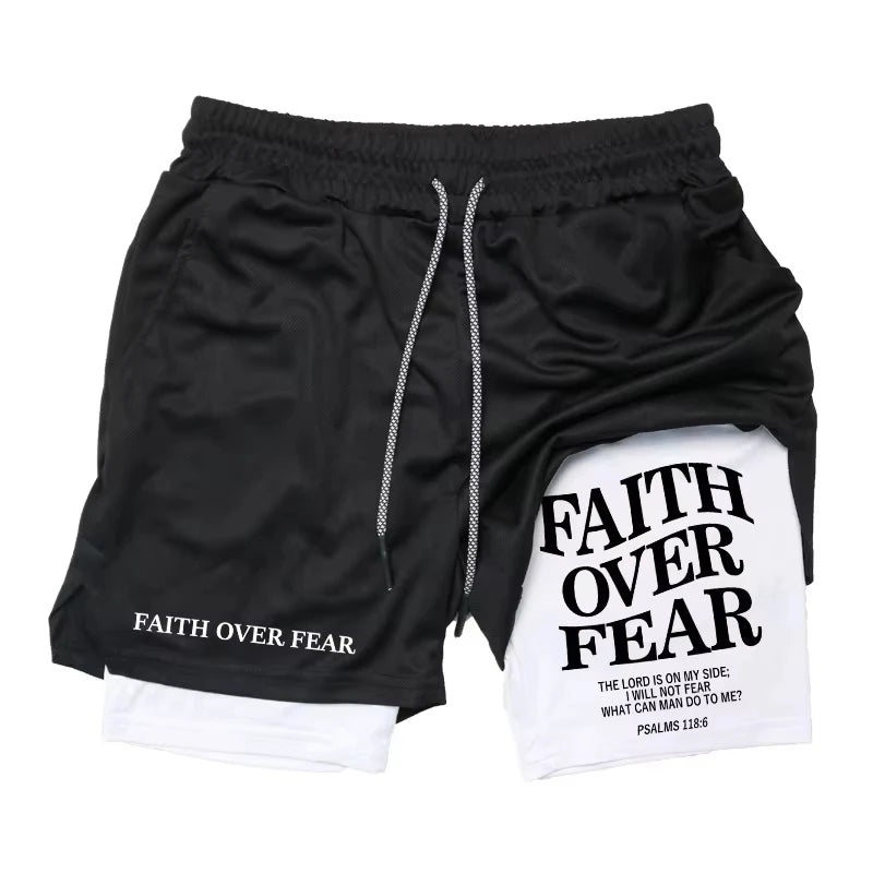 Cross & Bible Verse 2-in-1 Athletic Shorts – Men’s Quick-Dry Christian Sports & Beach Shorts