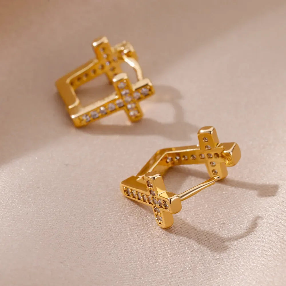 CZ Cross Hoop Earrings - God Cloth