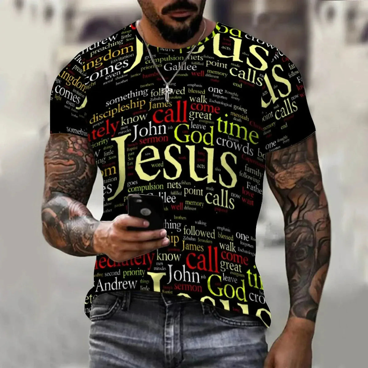 Jesus Names 3D Graphic Men's T-shirt - God Cloth