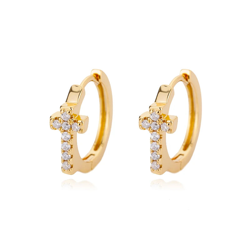 CZ Cross Hoop Earrings