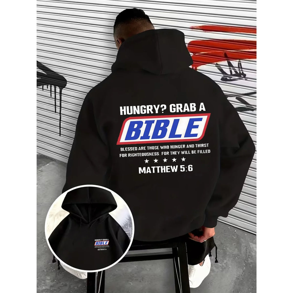 Hungry? Grab a Bible Christian Hoodie | Matthew 5:6 Graphic Sweatshirt