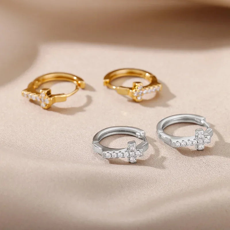 CZ Cross Hoop Earrings - God Cloth