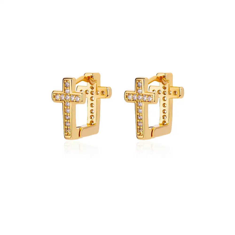 CZ Cross Hoop Earrings