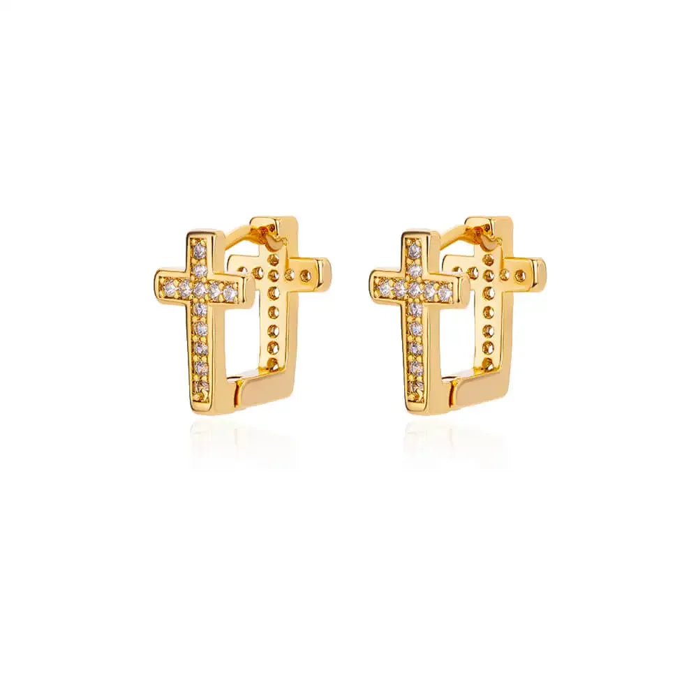 CZ Cross Hoop Earrings - God Cloth