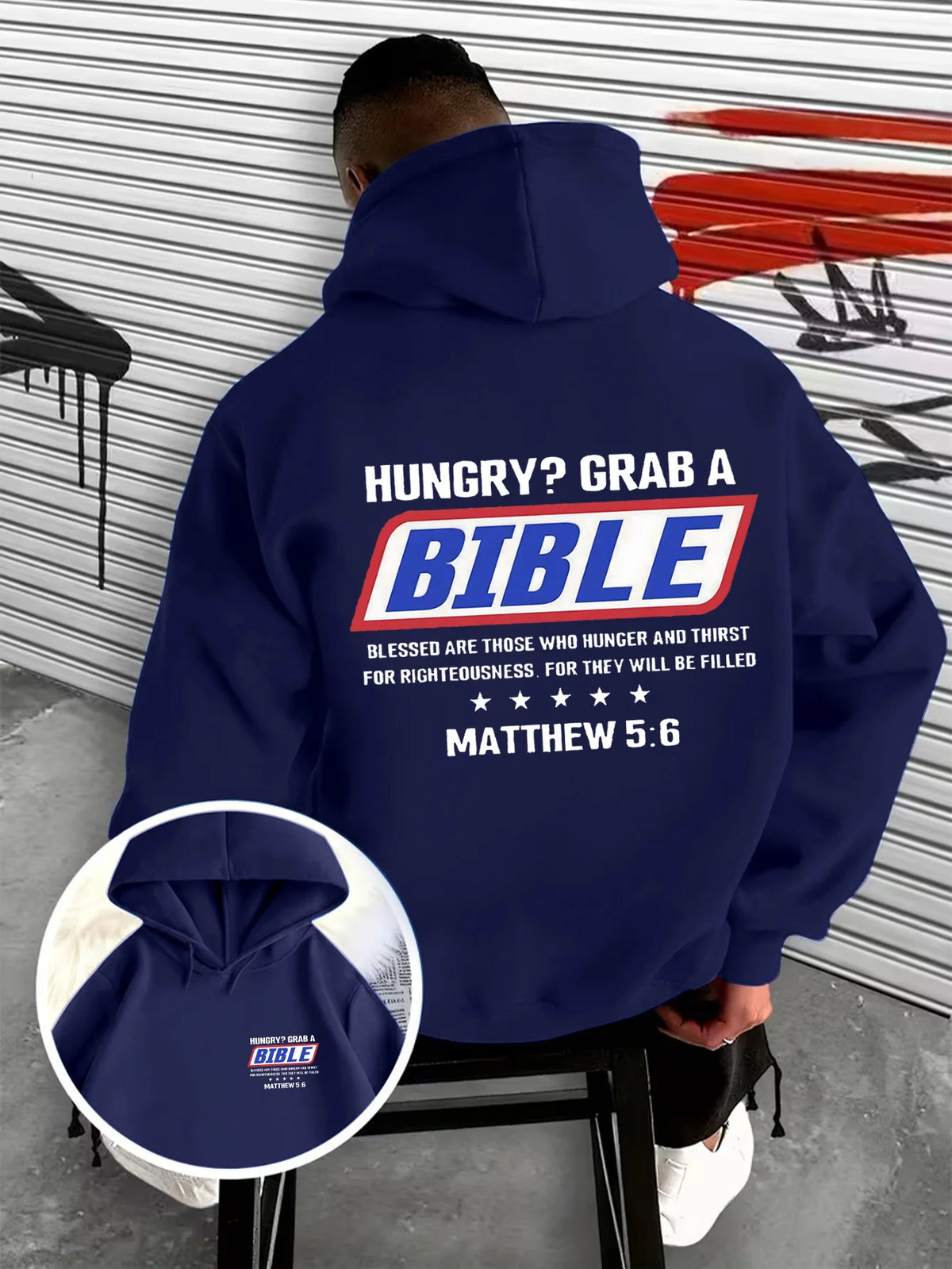 Hungry? Grab a Bible Christian Hoodie | Matthew 5:6 Graphic Sweatshirt