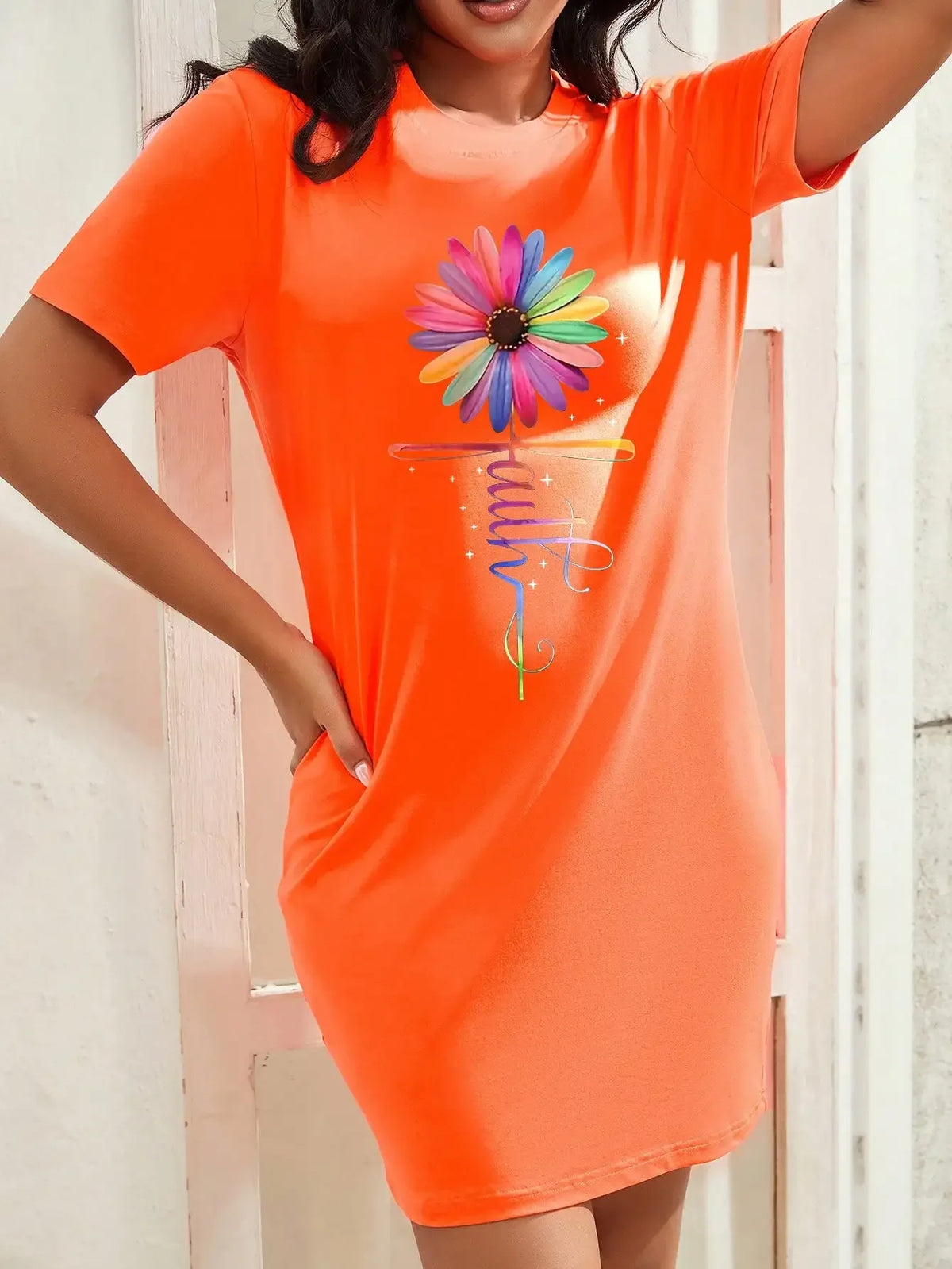 Colorful Faith Sunflower T-Shirt Dress - God Cloth