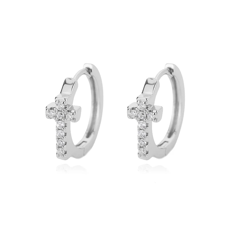 CZ Cross Hoop Earrings