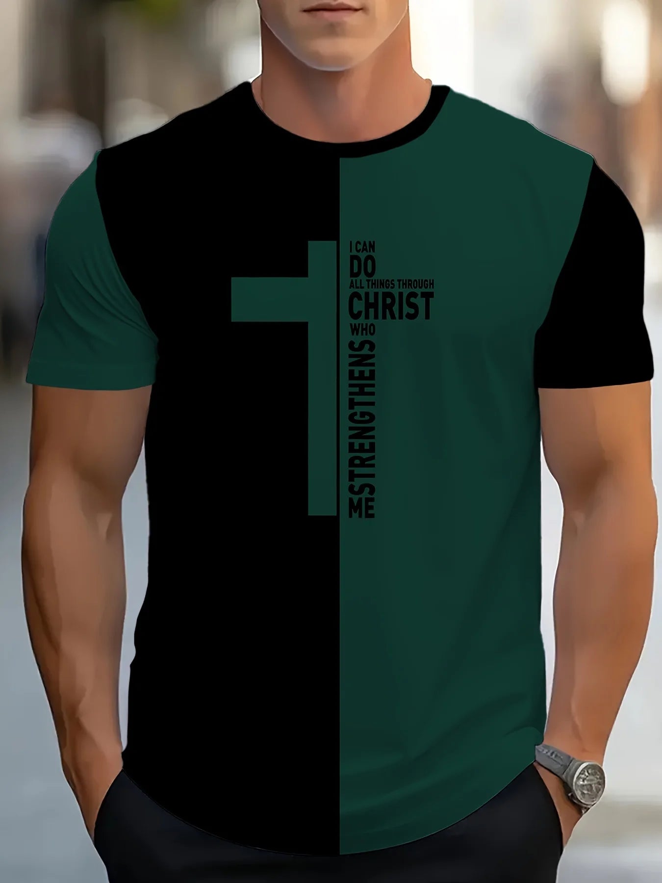 Men's Two-Tone Christian Graphic Cross T-shirt