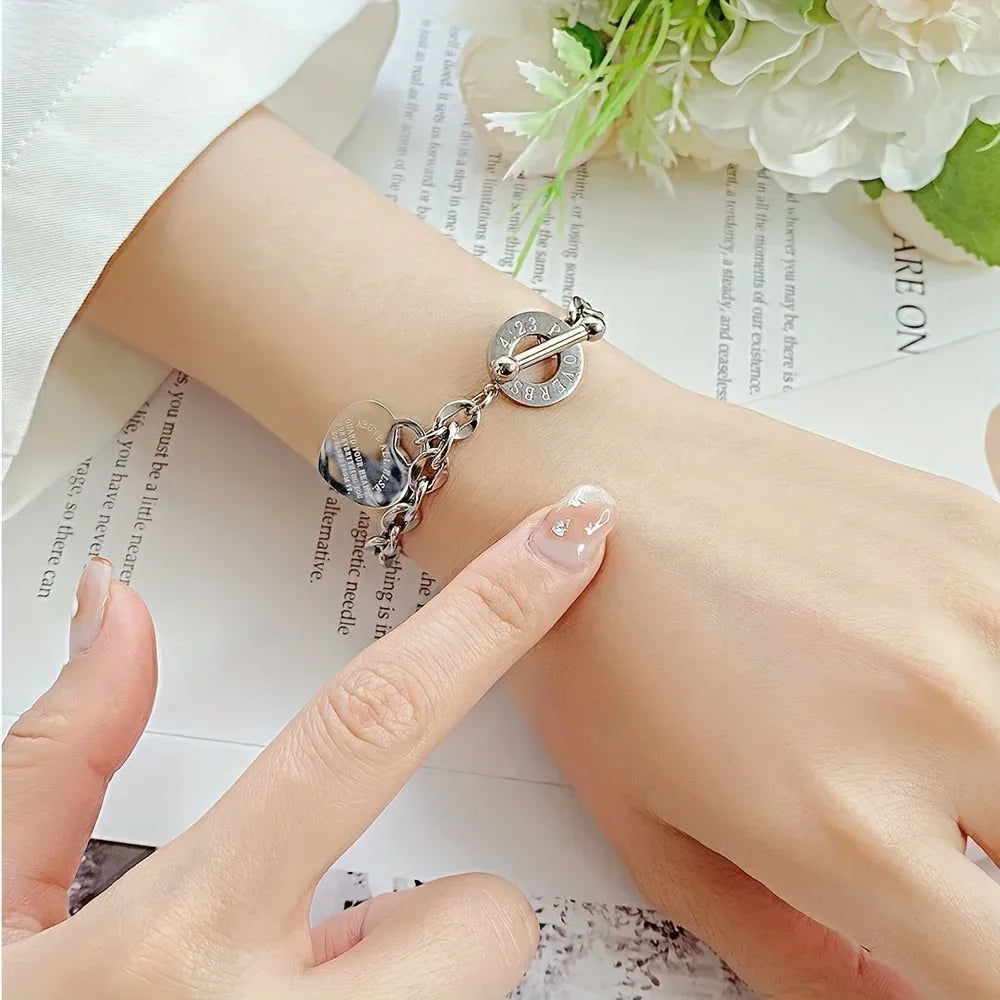 Lady's Stainless Steel Scripture Heart Bracelet