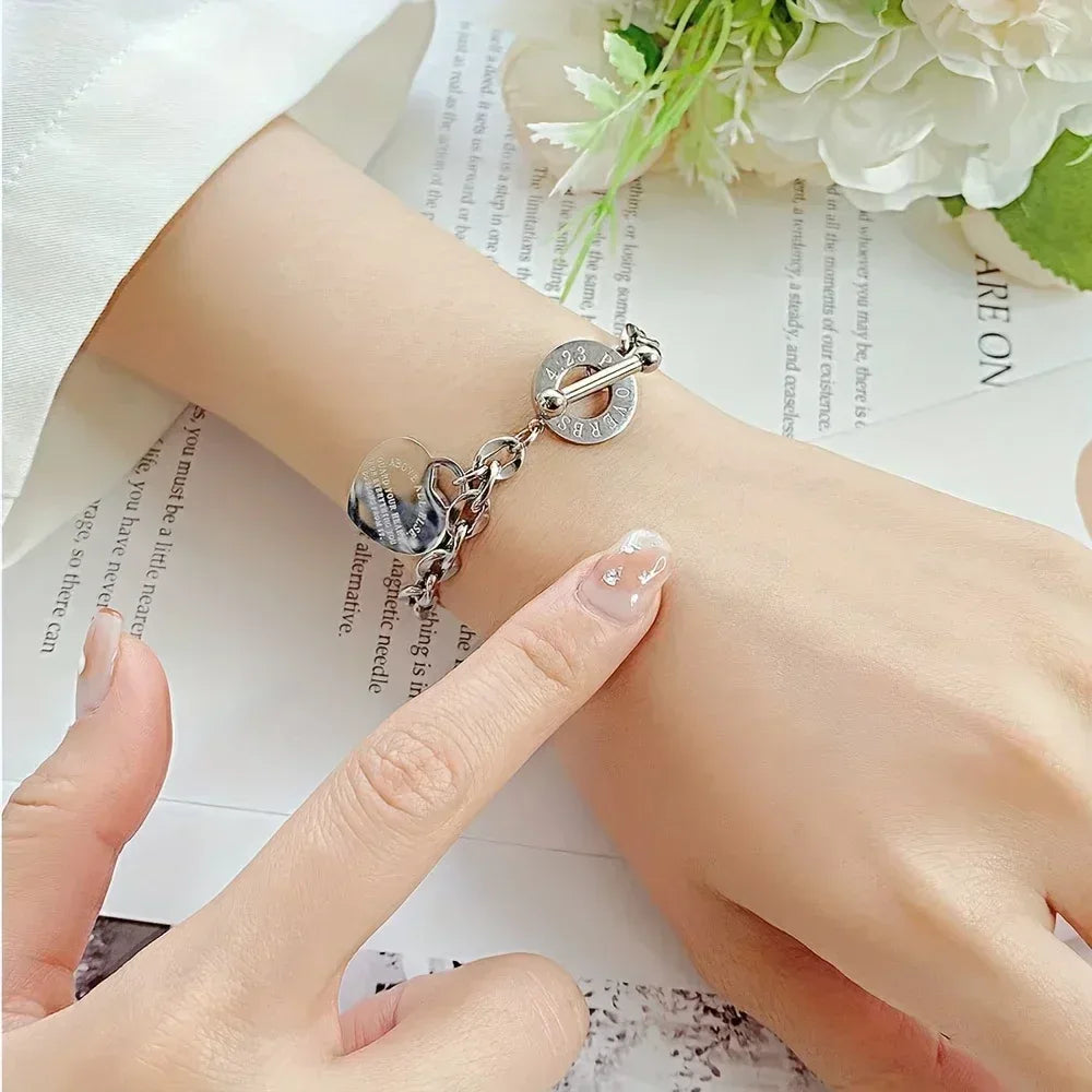 Lady's Stainless Steel Scripture Heart Bracelet - God Cloth