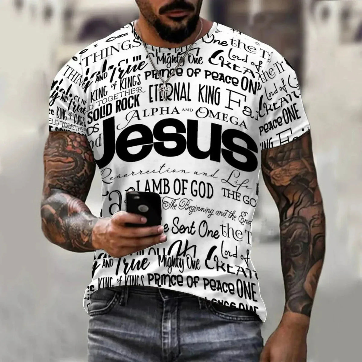Jesus Names 3D Graphic Men's T-shirt - God Cloth