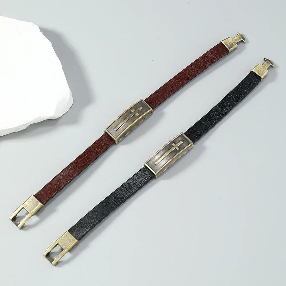 Leather Vintage Cross Bracelet for Men - God Cloth