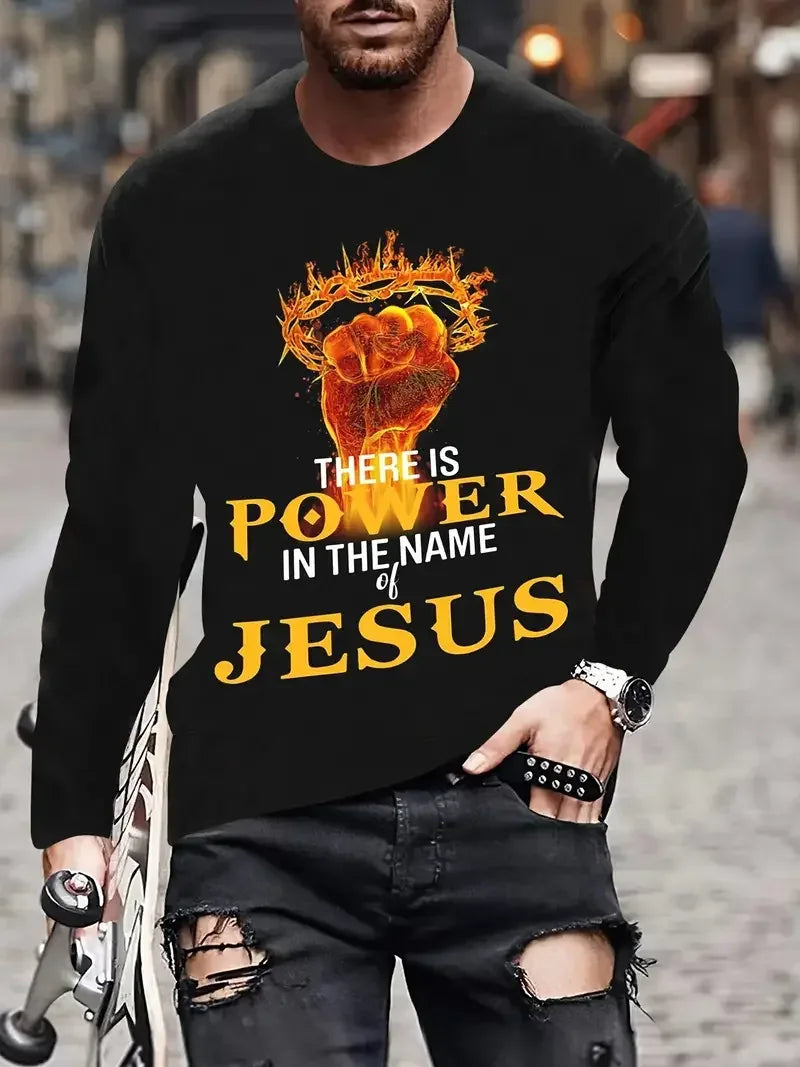 Christian Pattern Long Sleeve Crew Neck 3D Printed T-Shirts - God Cloth