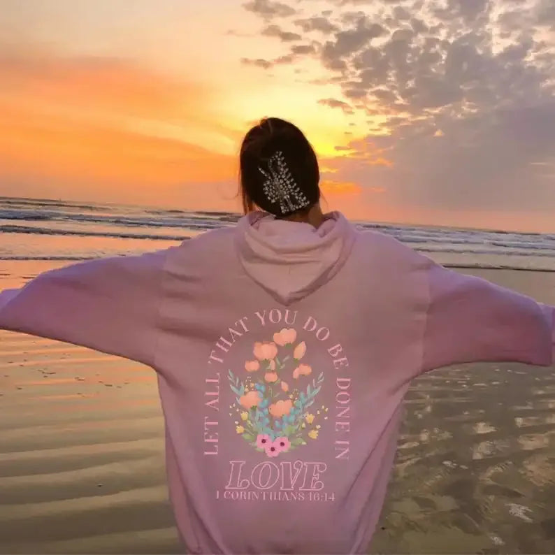 Women's Christian Hoodie with Love Bible Verse - God Cloth