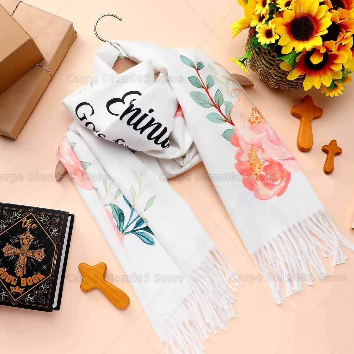 Floral Tassel Scripture Scarf - God Cloth