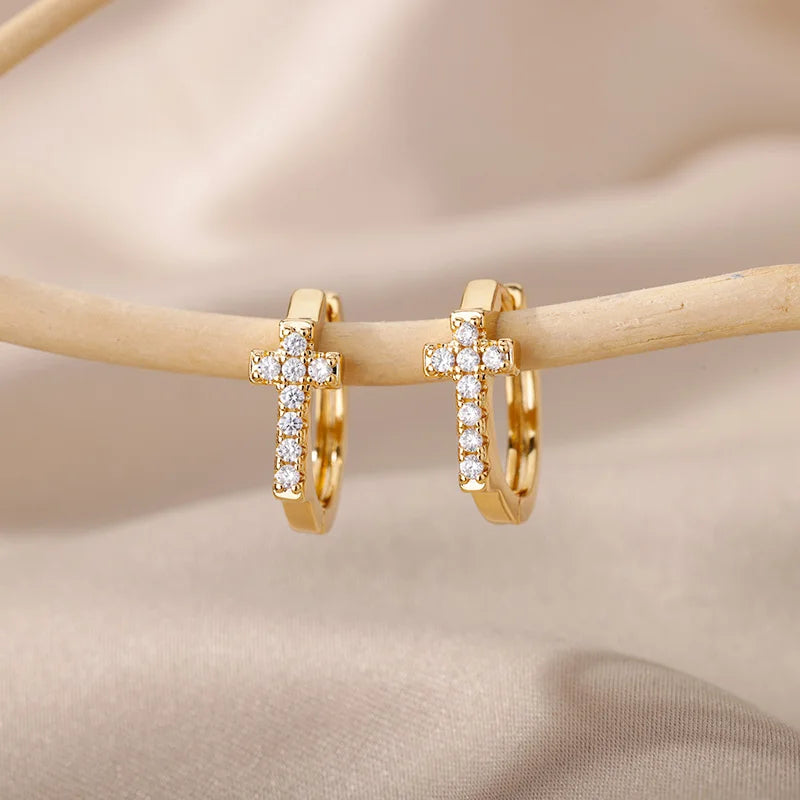 CZ Cross Hoop Earrings