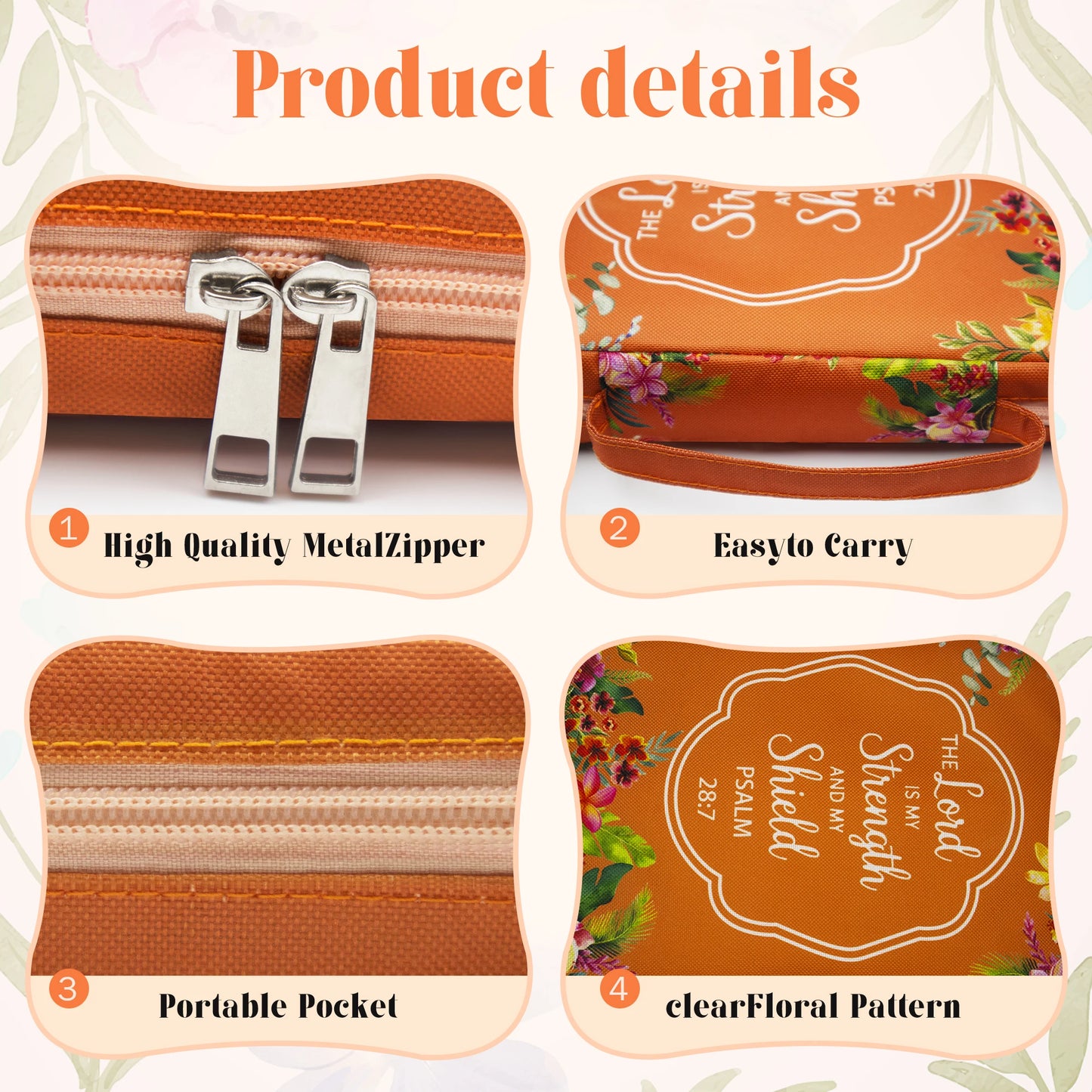 Large Orange Floral Bible Case