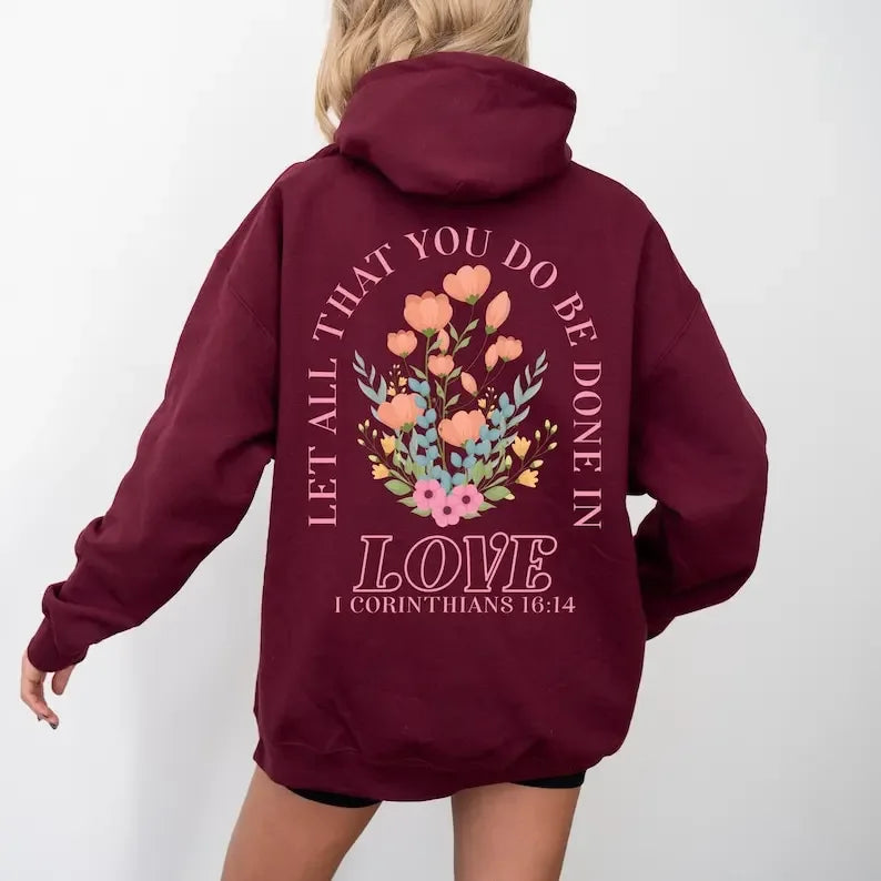 Women's Christian Hoodie with Love Bible Verse - God Cloth