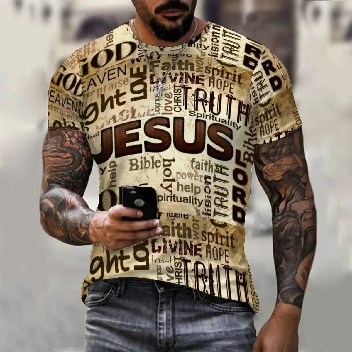 Jesus Names 3D Graphic Men's T-shirt - God Cloth