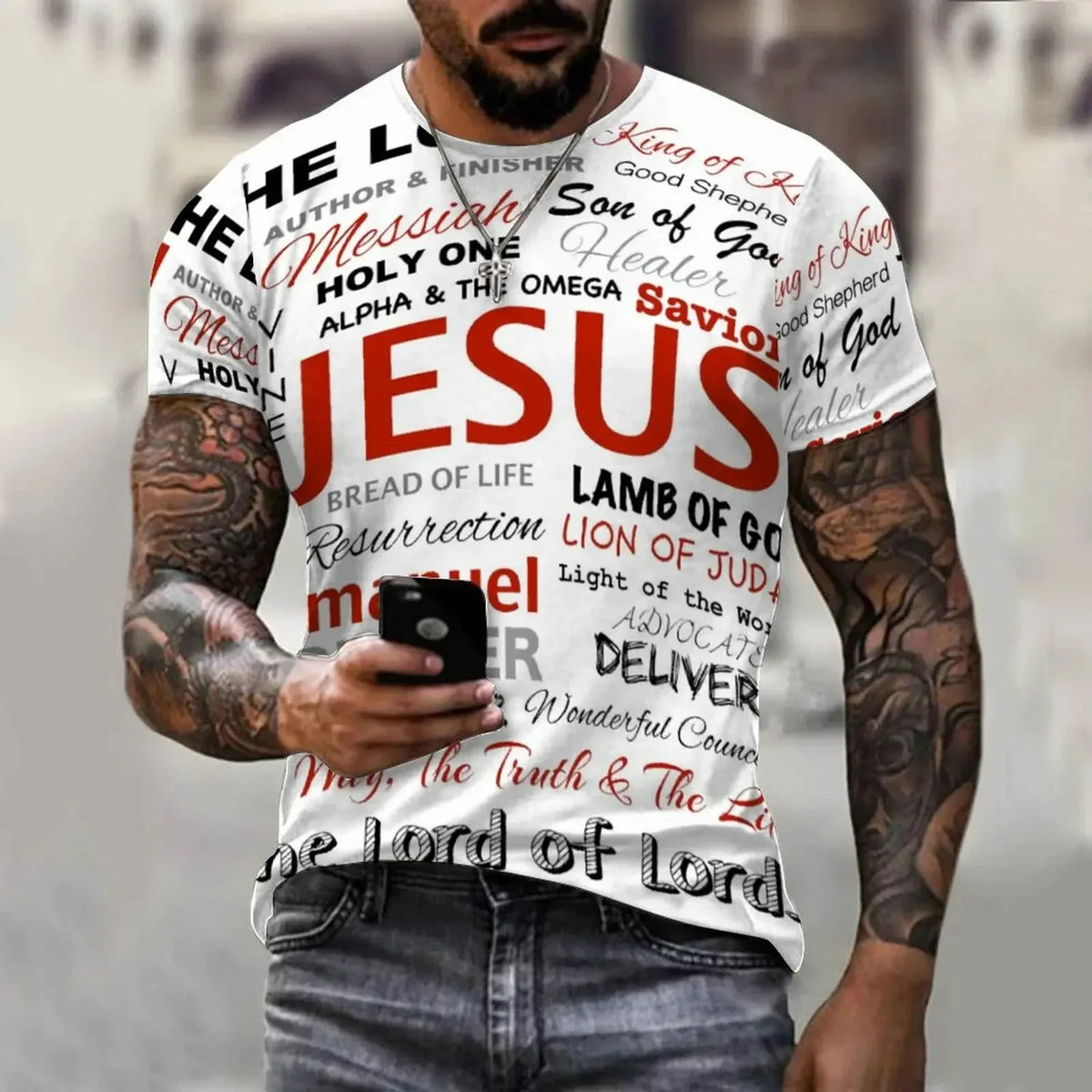 Jesus Names 3D Graphic Men's T-shirt - God Cloth