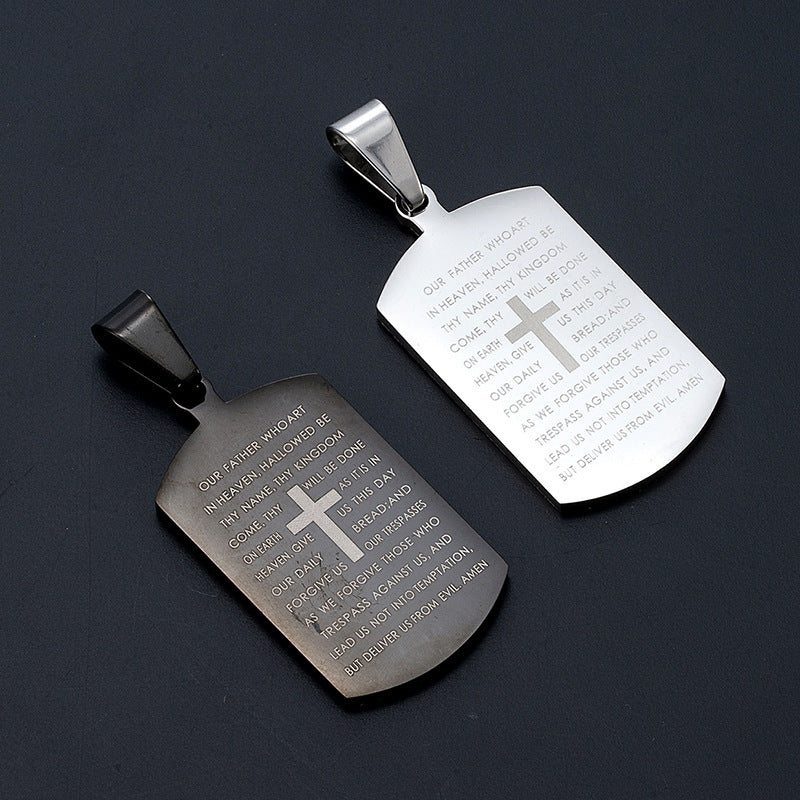 Stainless Steel Tag Cross and Scripture Pendant Necklace