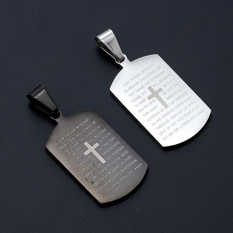 Stainless Steel Tag Cross and Scripture Pendant Necklace - God Cloth