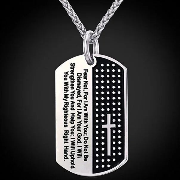 Stainless Steel Dog Tag Black Bible Verse Necklace - God Cloth