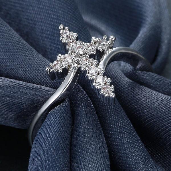 Rhinestone Cross Ring - God Cloth