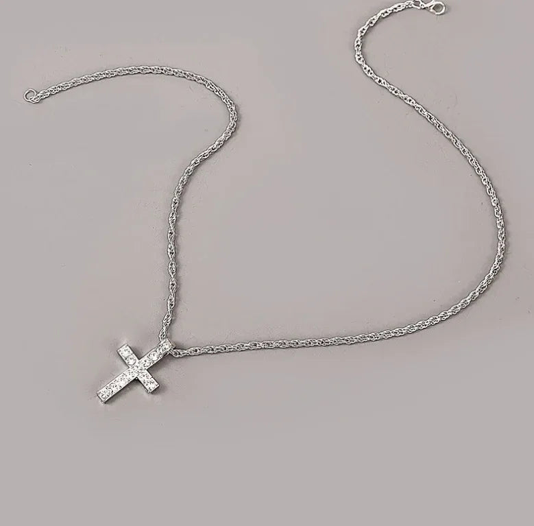 Unisex Silver Rhinestone Cross Pendant Necklaces - God Cloth