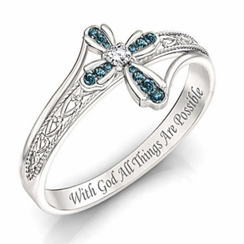 Religious Belief Jeweled Cross Ring
