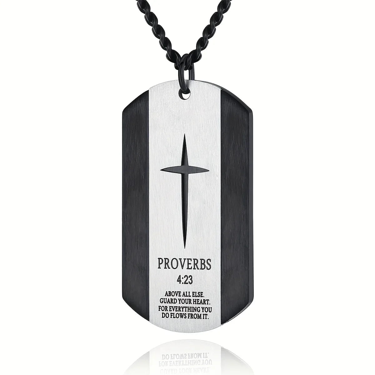 Black Stainless Steel Bible Verse Cross Necklace for Men - God Cloth