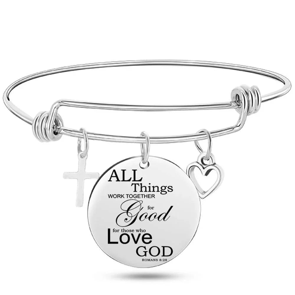 Lady's Bible Scripture Stainless Steel Bangle Bracelet - God Cloth