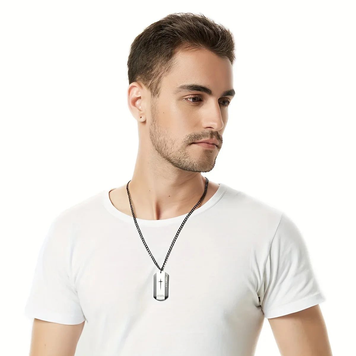 Black Stainless Steel Bible Verse Cross Necklace for Men - God Cloth