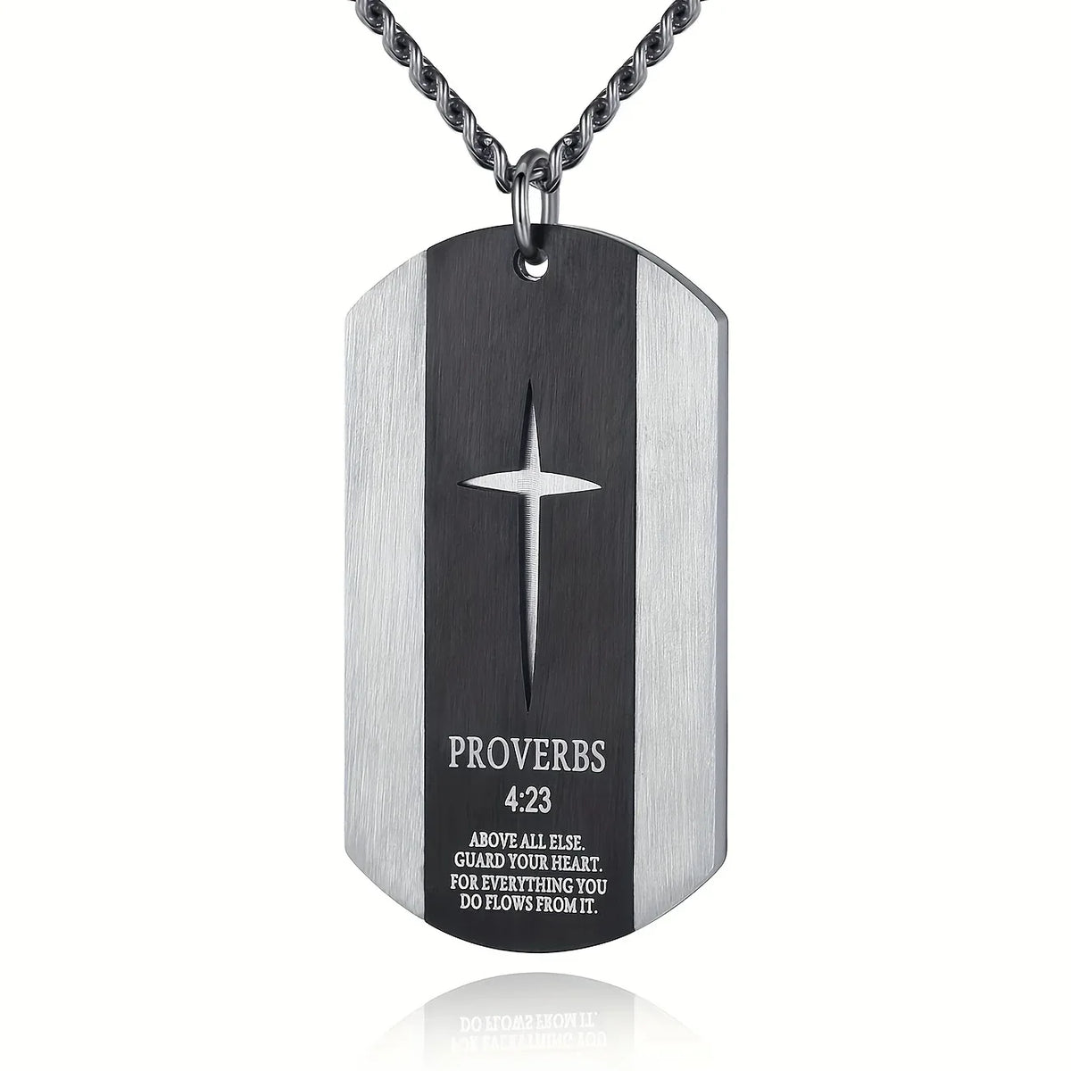 Black Stainless Steel Bible Verse Cross Necklace for Men - God Cloth