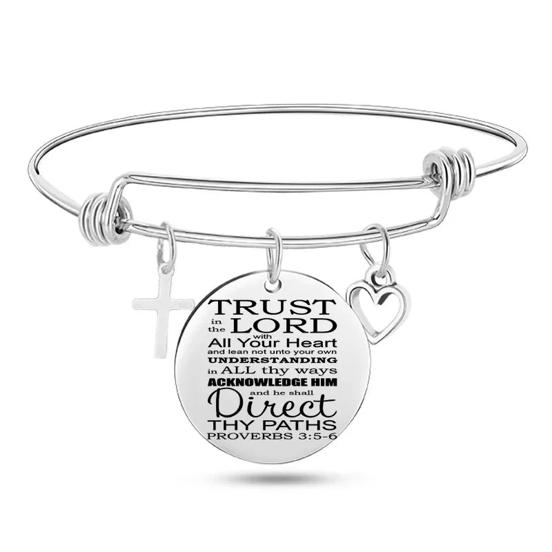 Lady's Bible Scripture Stainless Steel Bangle Bracelet - God Cloth